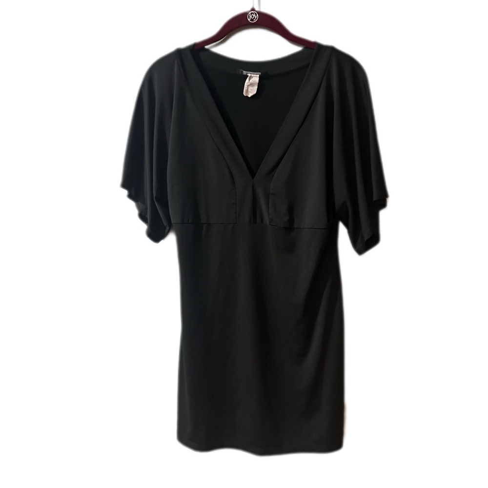 Vintage Jonden Black Women's V-Neck Flutter Sleeve Top